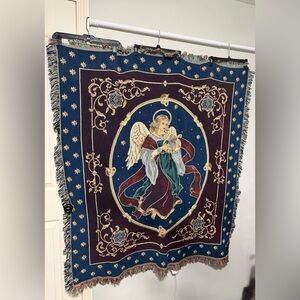 Vintage Chatham Angel & Harp Cotton Woven Throw Tapestry Blanket, 52X56